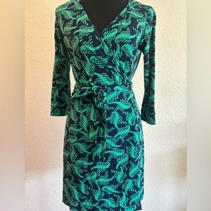 DIANE VON FURSTENBURG wrap dress navy and green